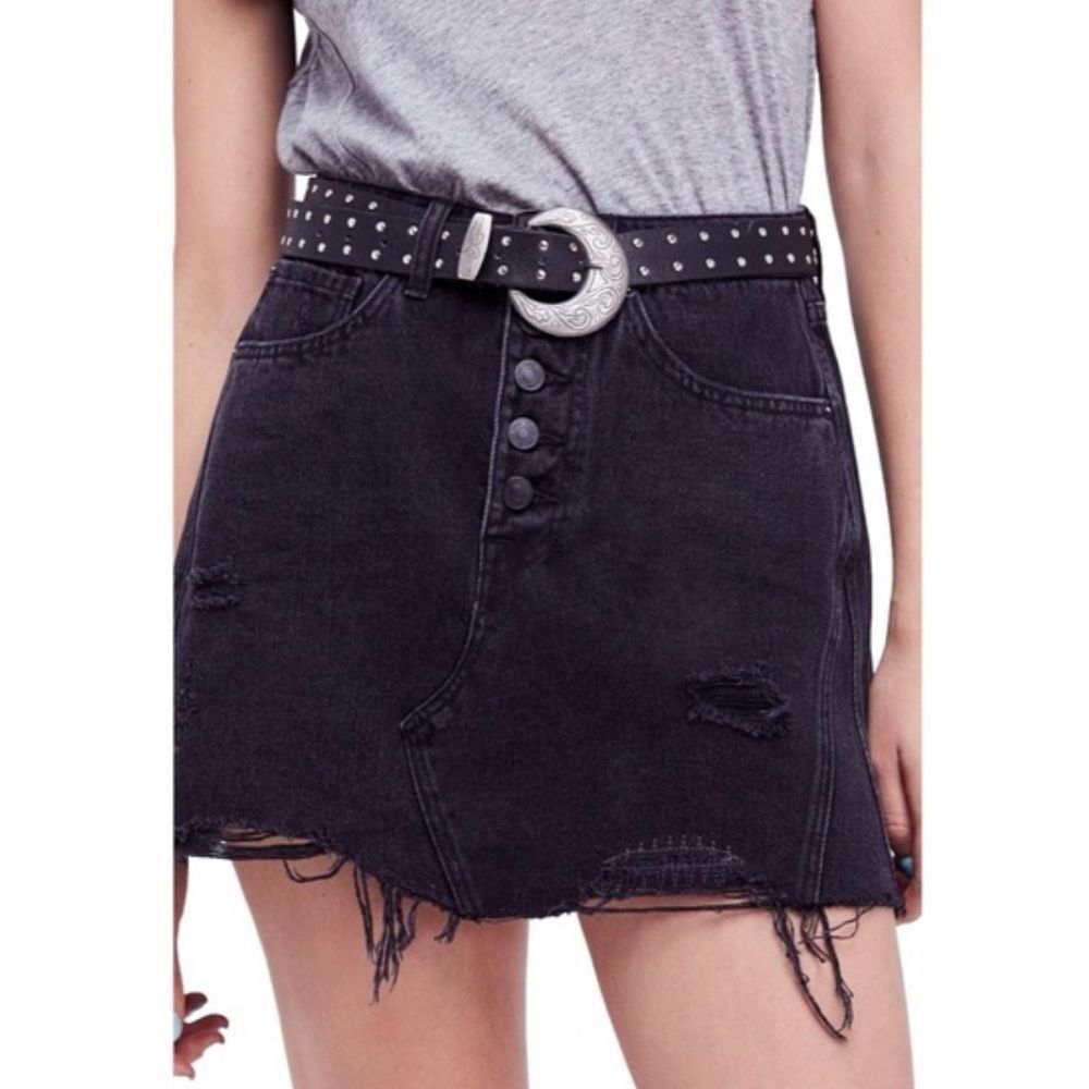 We The Free A-Line Washed Black Button Fly Distressed Denim Skirt OB792191 25 - Picture 14 of 14